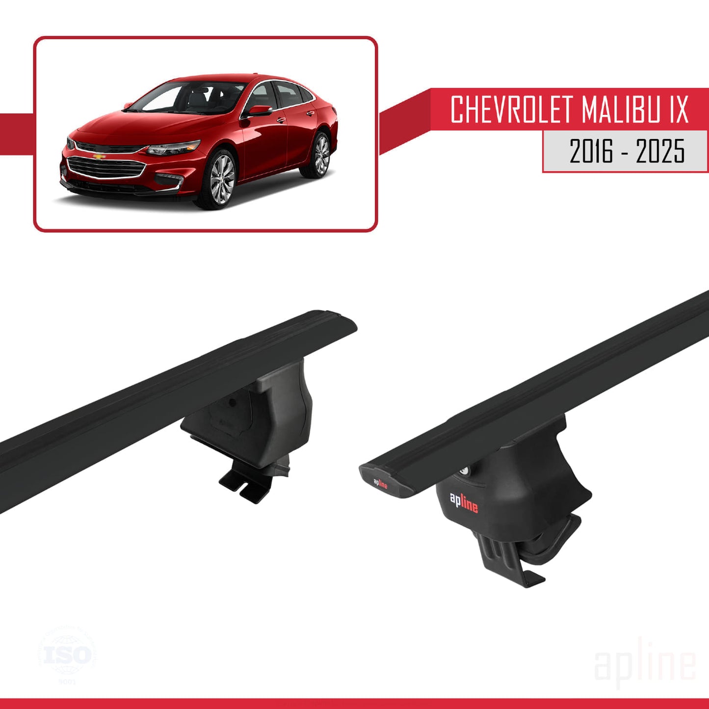 Kompatibel mit Chevrolet Malibu IX 2016-2025 ACE-4 Dachgepäckträger, Reling, Gepäckträger, schwarzes Aluminium, 2 Stangen