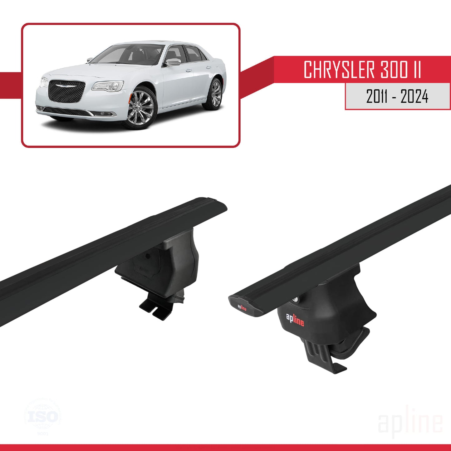 Kompatibel mit Chrysler 300 II (LD) 2011-2023 ACE-4 Dachträger, Auto-Dachgepäckträger, schwarzes Aluminium, 2 Stangen