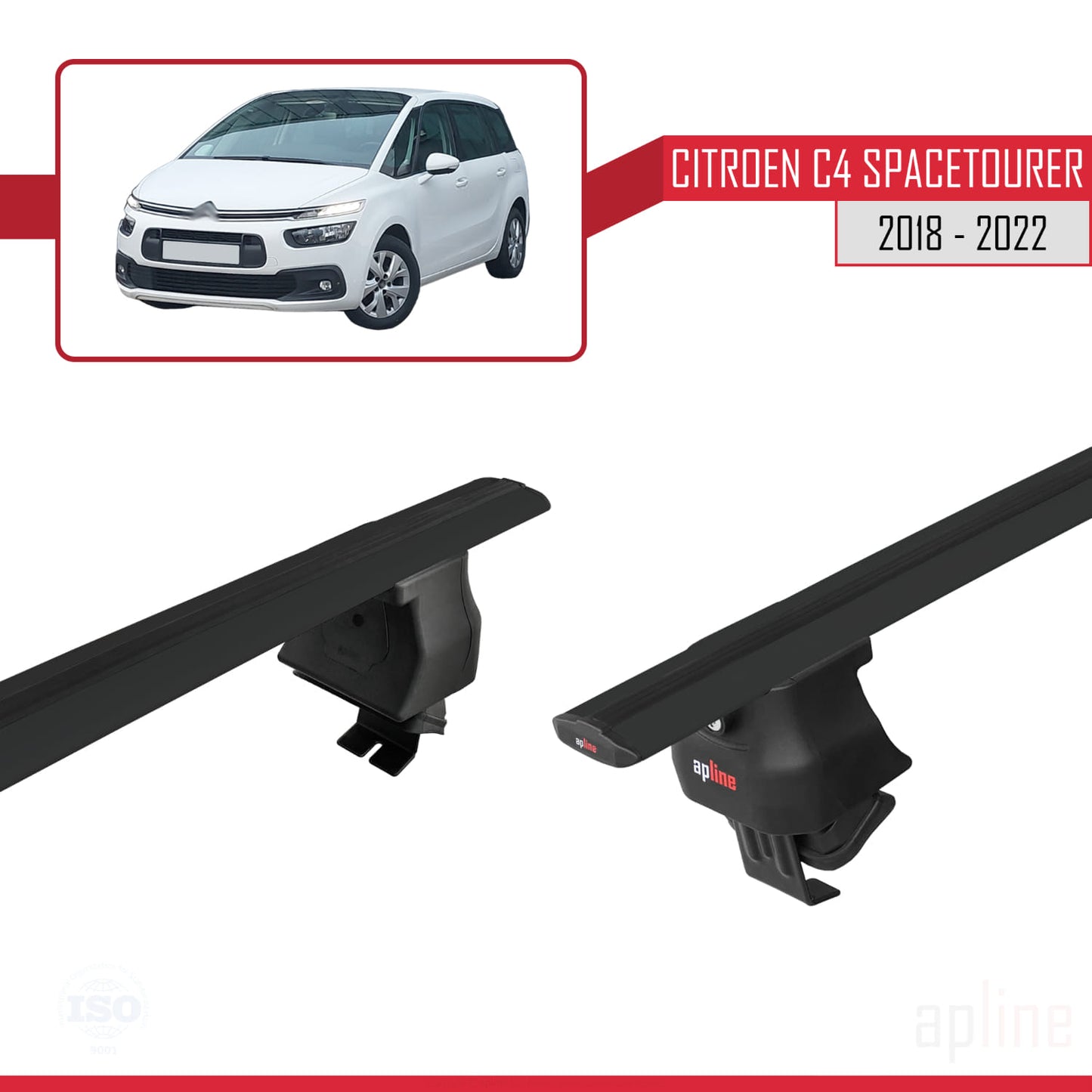 Compatible avec Citroen C4 Spacetourer 2018-2022 ACE-4 Barres de Toit Railing Porte-Bagages de Voiture Noir Aluminium 2 Barres