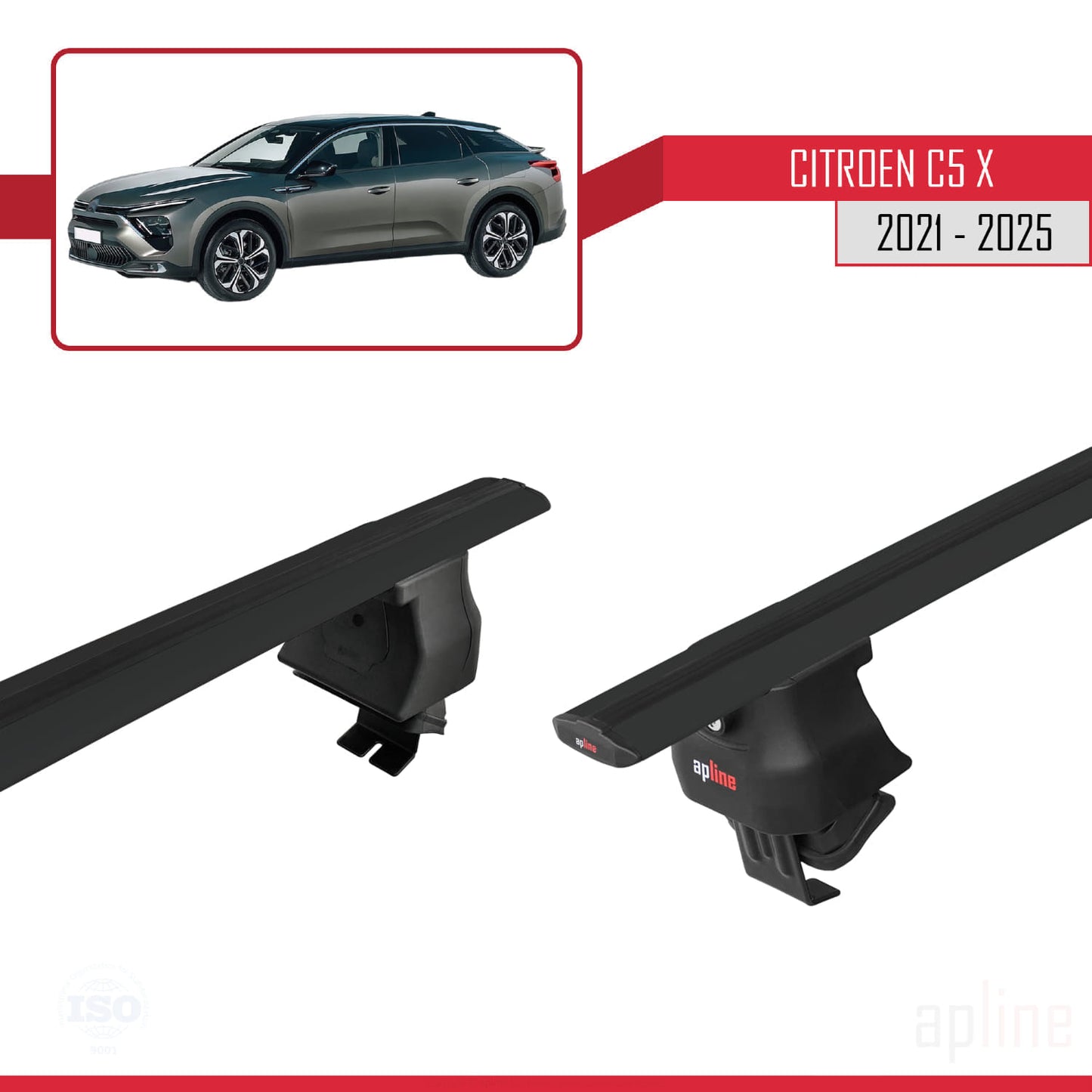 Compatible avec Citroen C5 X (E43) 2021-2025 ACE-4 Barres de Toit Railing Porte-Bagages de Voiture Noir Aluminium 2 Barres