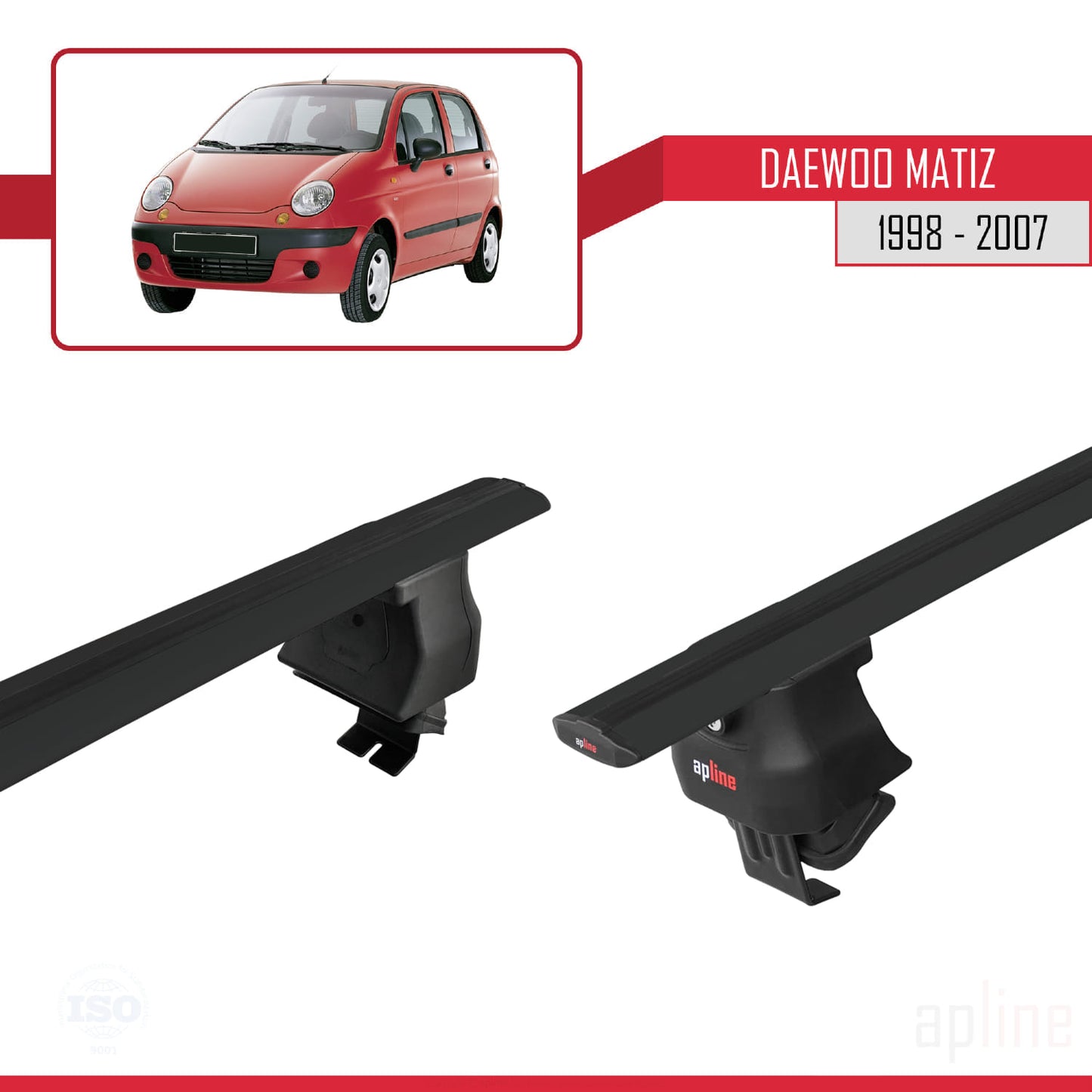 Compatible avec Daewoo Matiz 1998-2007 ACE-4 Barres de Toit Railing Porte-Bagages de Voiture Noir Aluminium 2 Barres