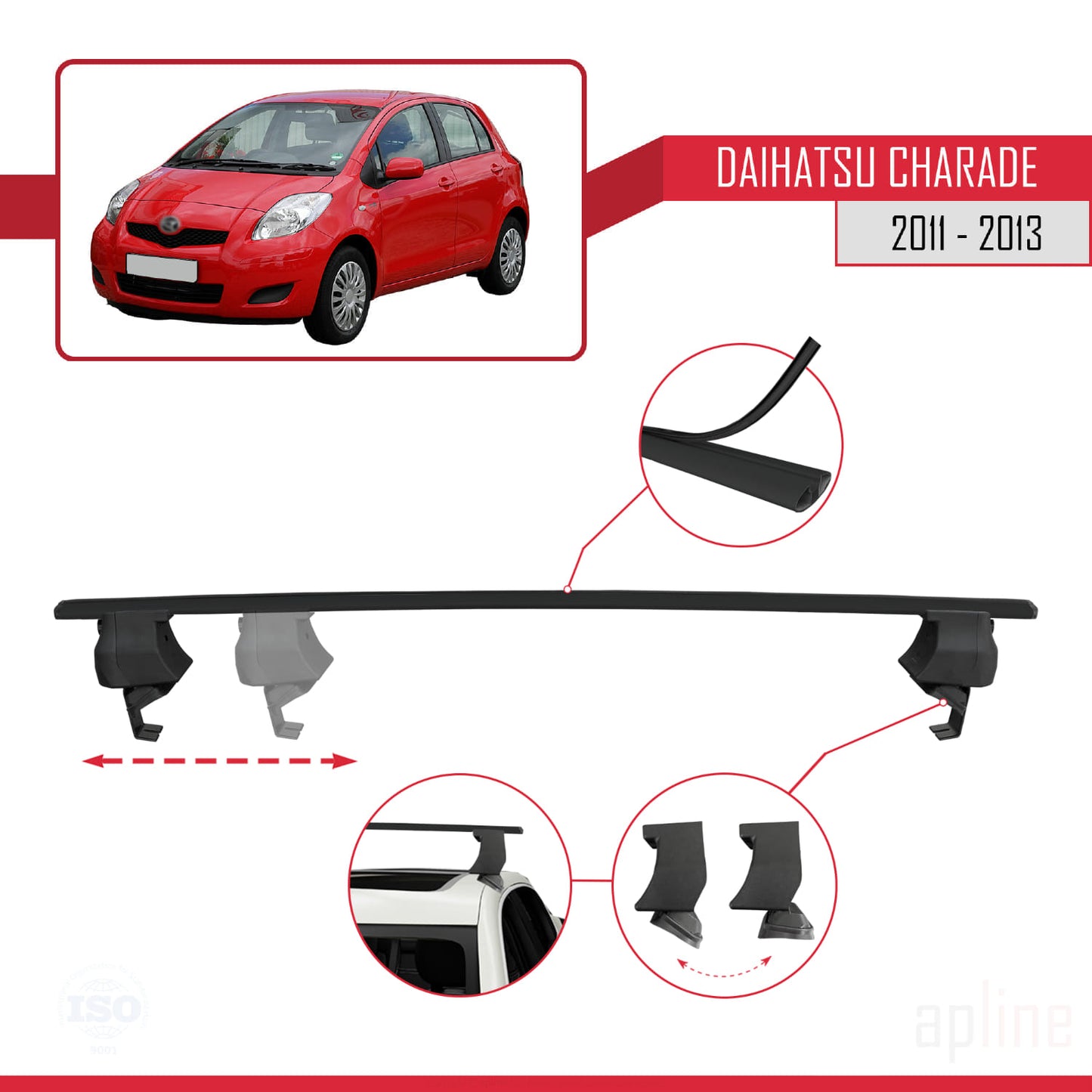 Compatible avec Daihatsu Charade 2011-2013 ACE-4 Barres de Toit Railing Porte-Bagages de Voiture Noir Aluminium 2 Barres