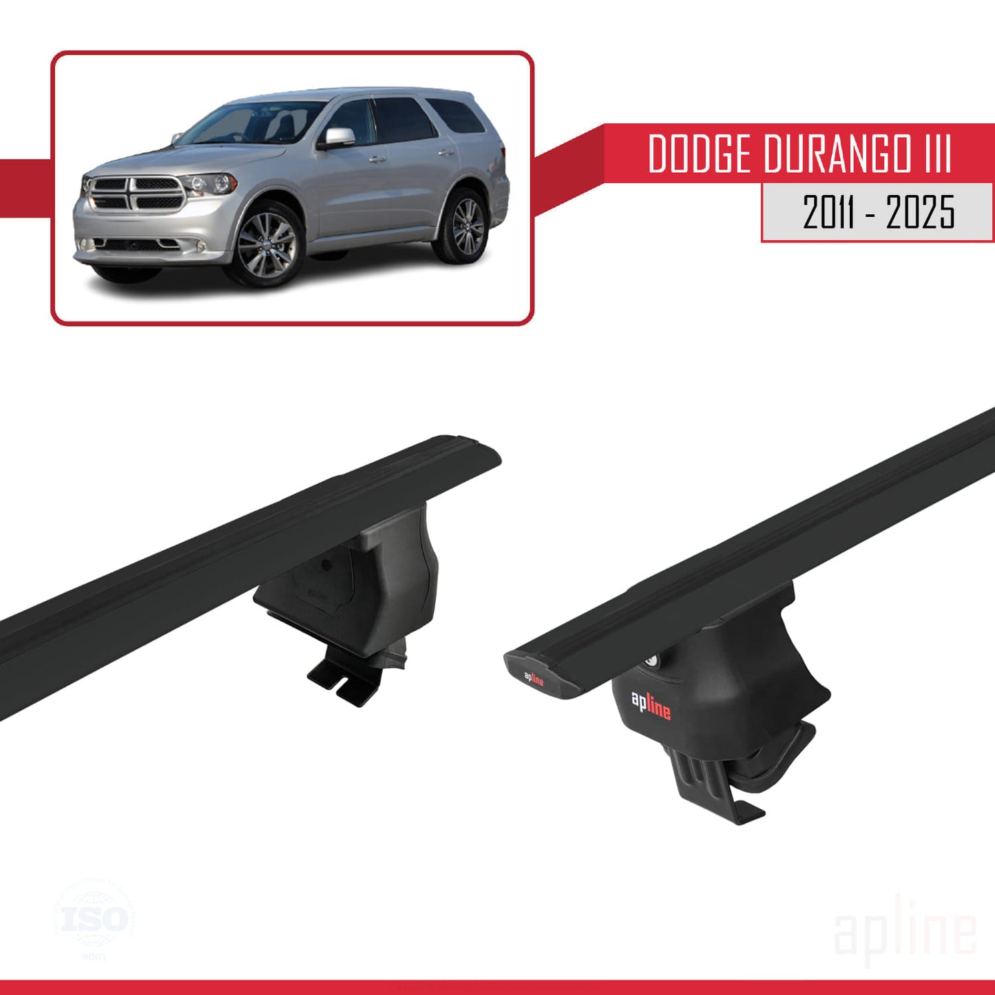 Compatible avec Dodge Durango 3 2011-2025 ACE-4 Barres de Toit Railing Porte-Bagages de Voiture Noir Aluminium 2 Barres