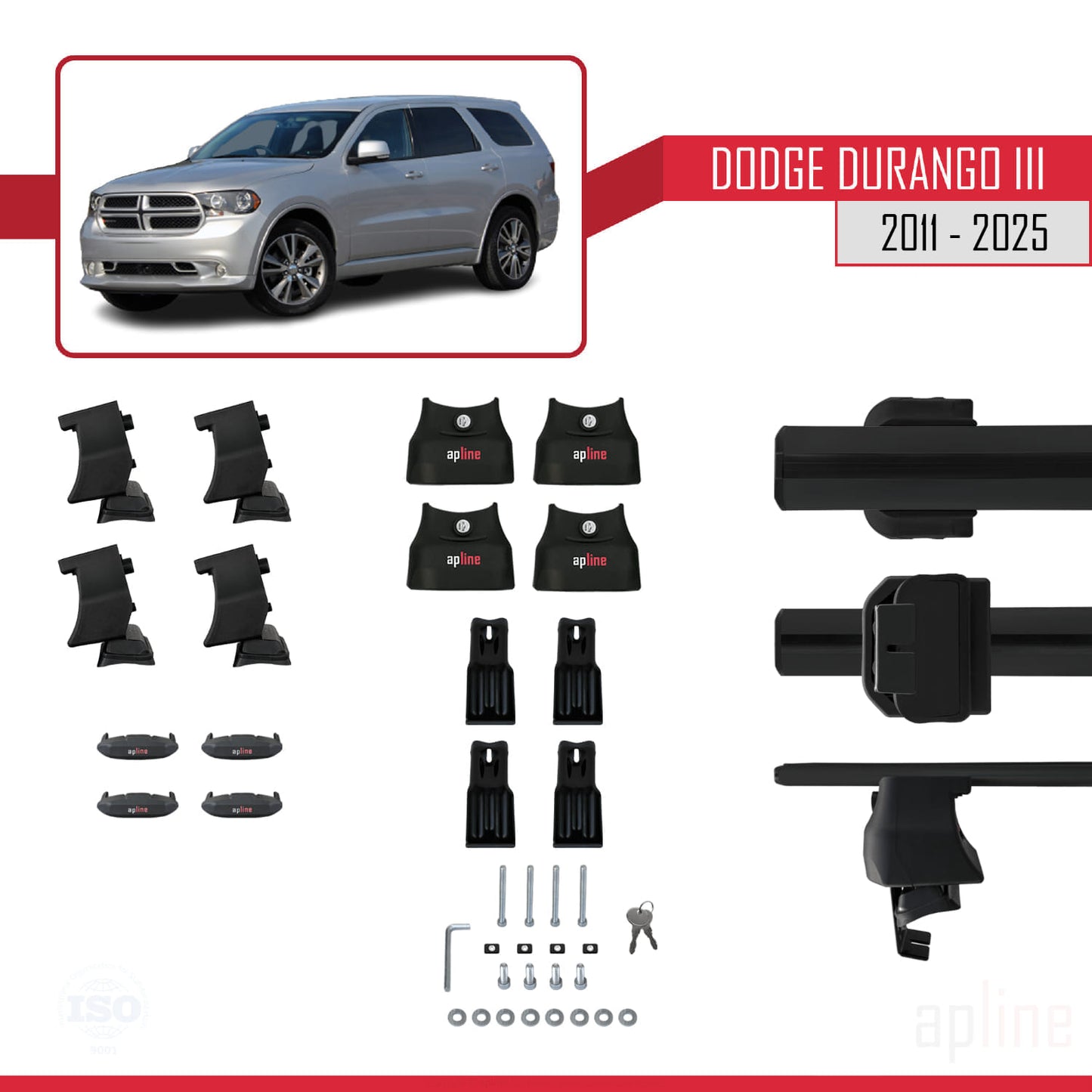 Compatible avec Dodge Durango 3 2011-2025 ACE-4 Barres de Toit Railing Porte-Bagages de Voiture Noir Aluminium 2 Barres