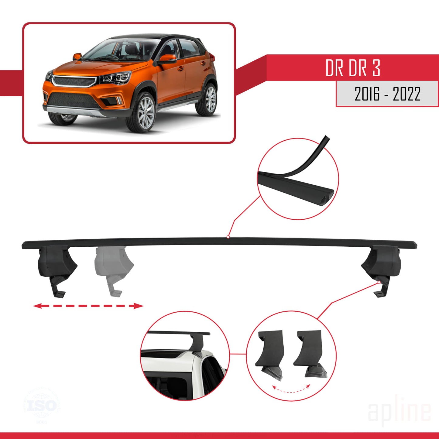 Compatible avec DR DR3 2016-2022 ACE-4 Barres de Toit Railing Porte-Bagages de Voiture Noir Aluminium 2 Barres