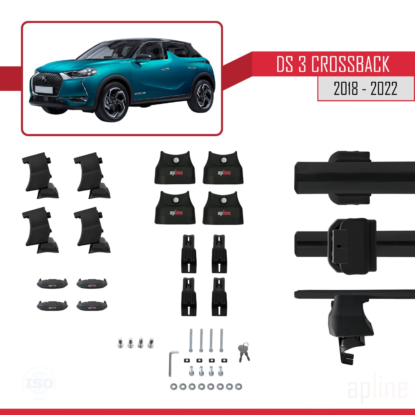 Compatible avec DS 3 Crossback 2018-2022 ACE-4 Barres de Toit Railing Porte-Bagages de Voiture Noir Aluminium 2 Barres