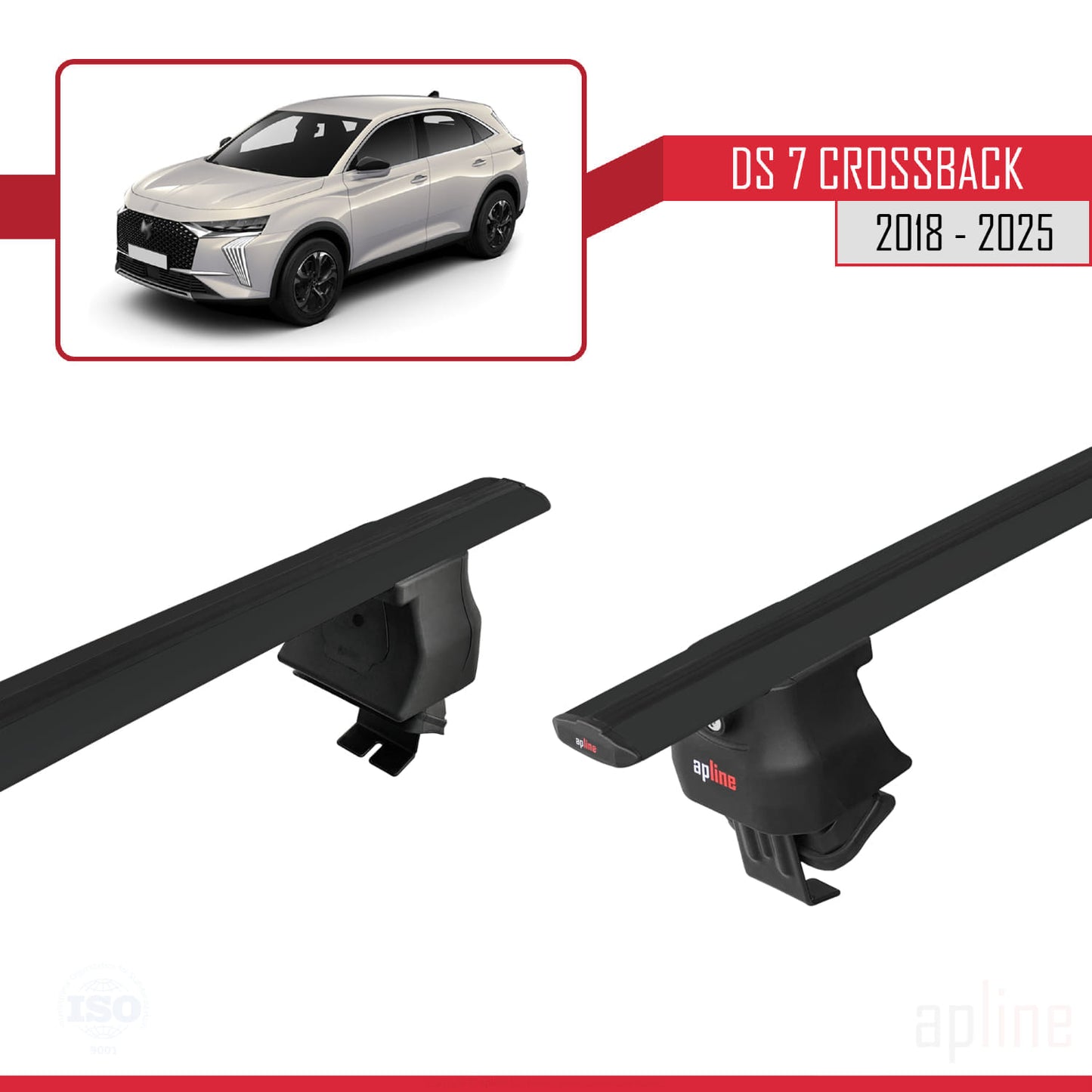 Compatible avec DS 7 Crossback 2018-2025 ACE-4 Barres de Toit Railing Porte-Bagages de Voiture Noir Aluminium 2 Barres