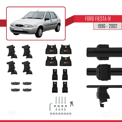 Kompatibel mit Ford Fiesta 4 1996-2002 ACE-4 Dachgepäckträger, Reling, Gepäckträger, schwarzes Aluminium, 2 Stangen