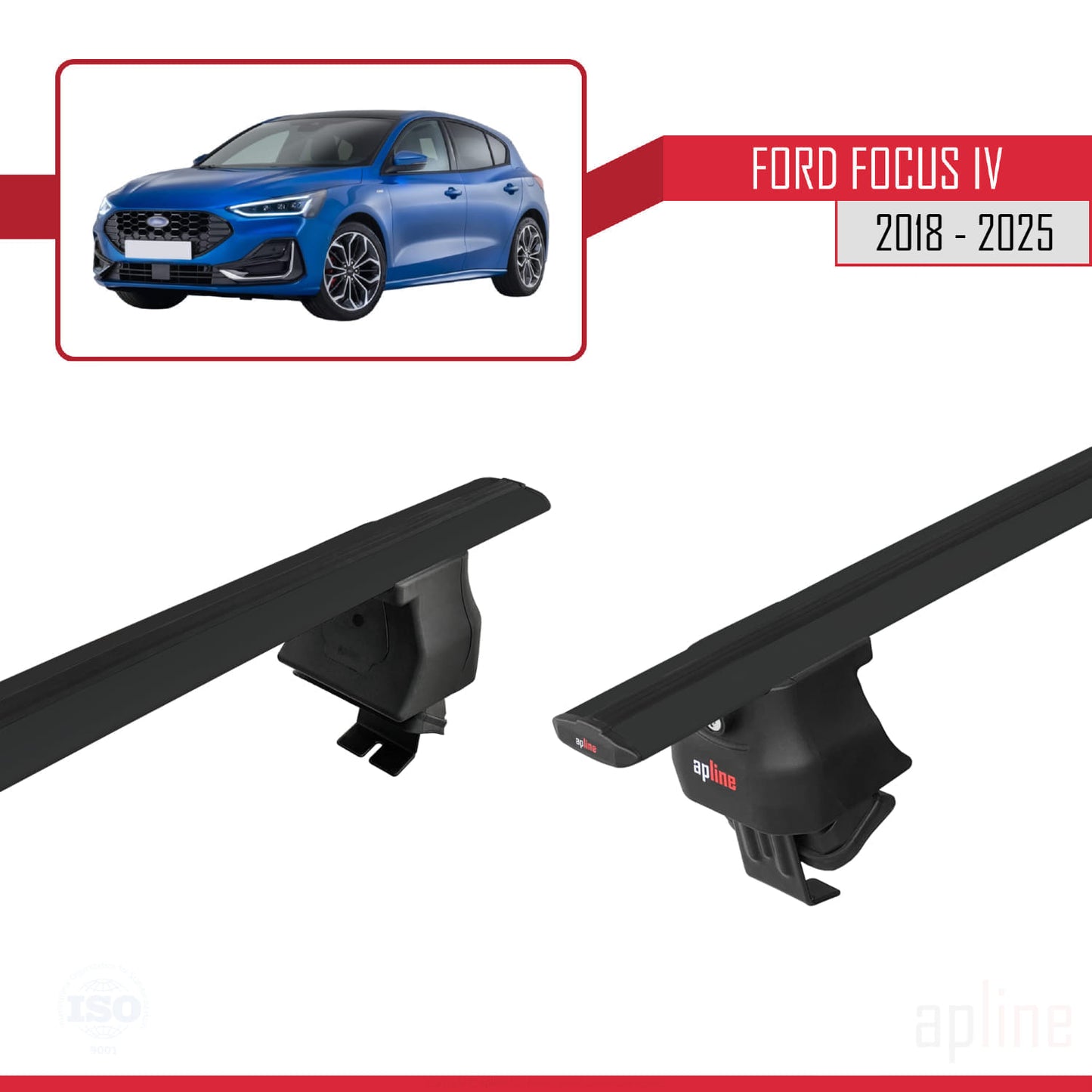 Kompatibel mit Ford Focus 4 (C519) 2018-2025 ACE-4 Dachträger Auto-Dachgepäckträger Reling Schwarzes Aluminium 2 Stangen