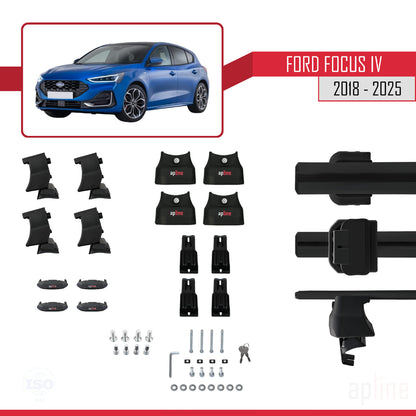 Kompatibel mit Ford Focus 4 (C519) 2018-2025 ACE-4 Dachträger Auto-Dachgepäckträger Reling Schwarzes Aluminium 2 Stangen