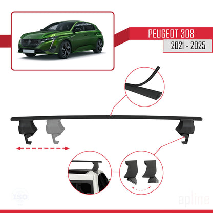 Kompatibel mit Peugeot 308 III (P5) 2021-2025 ACE-4 Relingträger Dachträger Auto Gepäckträger Schwarz Aluminium 2 Stangen