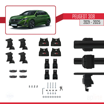 Kompatibel mit Peugeot 308 III (P5) 2021-2025 ACE-4 Relingträger Dachträger Auto Gepäckträger Schwarz Aluminium 2 Stangen