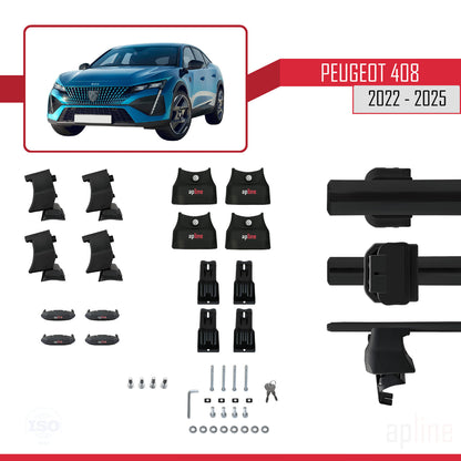 Kompatibel mit Peugeot 408 (P54) 2022-2025 ACE-4 Relingträger Dachträger Auto Gepäckträger Schwarz Aluminium 2 Stangen