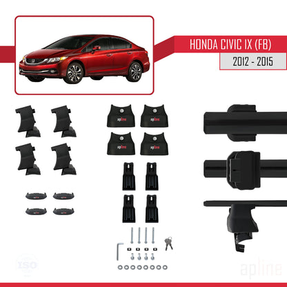 Compatible with Honda Civic 9 (FB) Sedan 2012-2015 ACE-4 Car Roof Rack Cross Bar Black Aluminium 2 Bars