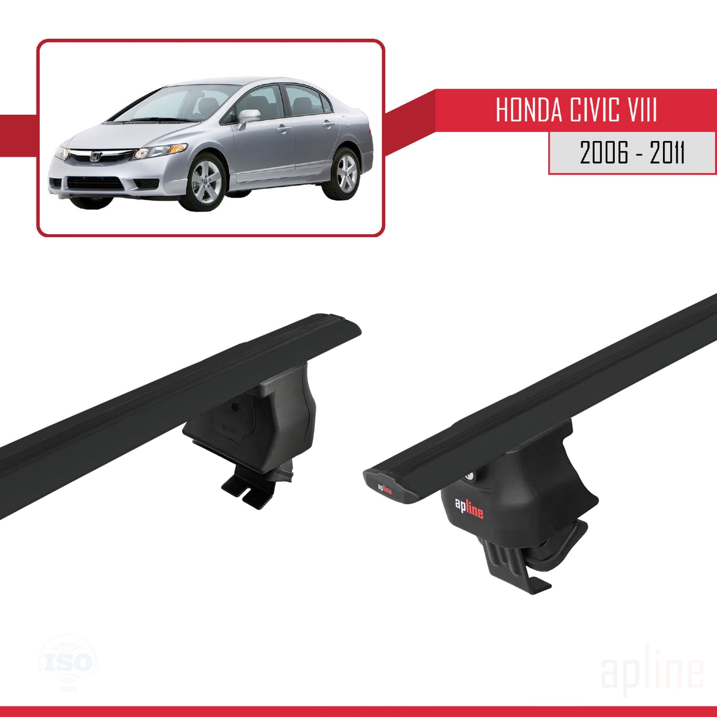 Compatible with Honda Civic 8 V3 Sedan 2006-2011 ACE-4 Car Roof Rack Cross Bar Black Aluminium 2 Bars