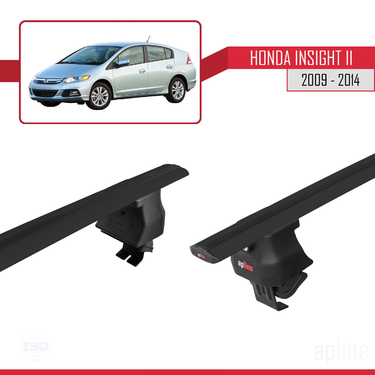 Compatible avec Honda Insight 2 (ZE2) 2009-2014 ACE-4 Barres de Toit Railing Porte-Bagages de Voiture Noir Aluminium 2 Barres