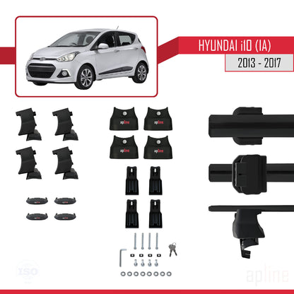 Kompatibel mit Hyundai i10 II (IA) Pre-Facelift 2013-2017 ACE-4 Relingträger Dachträger Auto Gepäckträger Schwarz Aluminium 2 Stangen