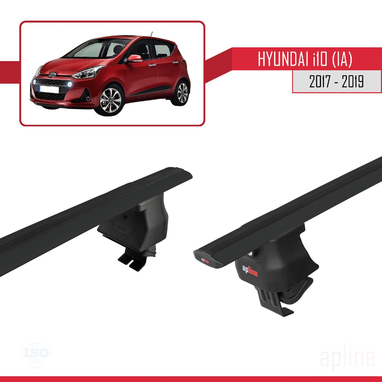 Kompatibel mit Hyundai i10 II (IA) Post-Facelift 2017-2019 ACE-4 Relingträger Dachträger Auto Gepäckträger Schwarz Aluminium 2 Stangen