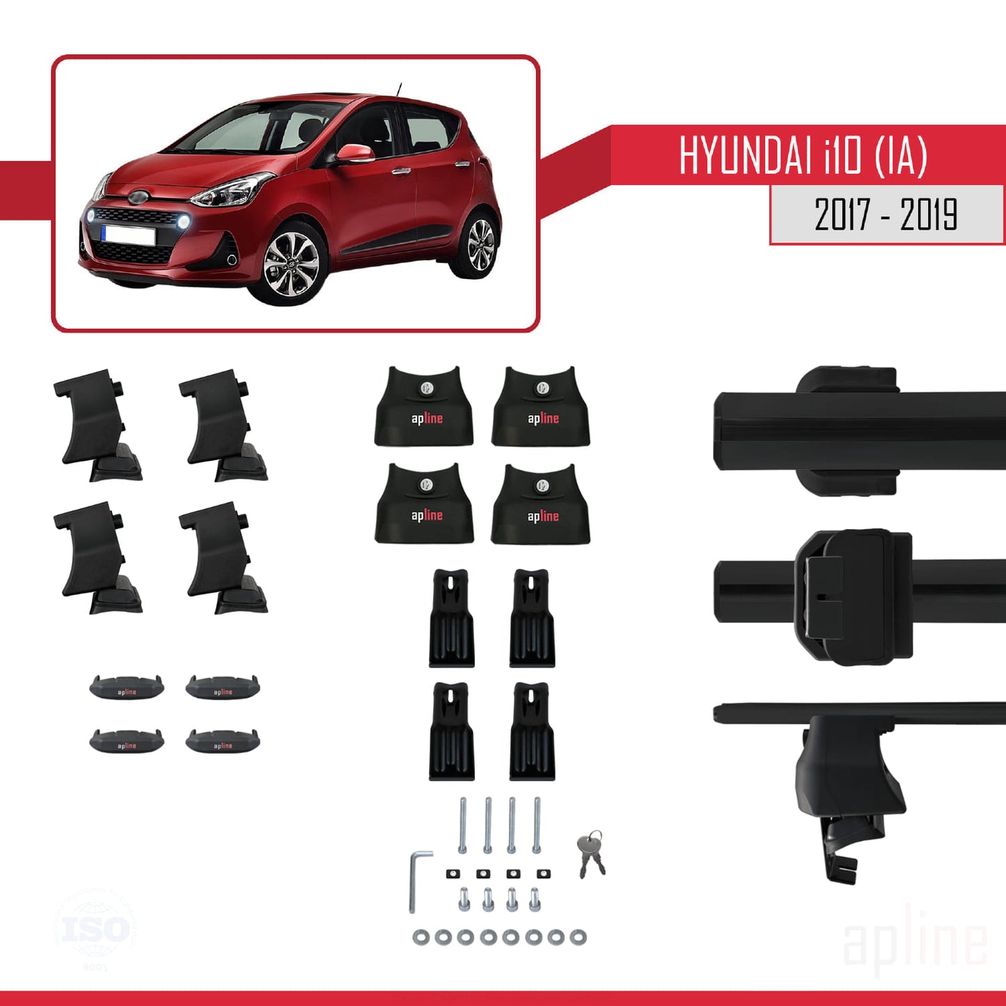 Kompatibel mit Hyundai i10 II (IA) Post-Facelift 2017-2019 ACE-4 Relingträger Dachträger Auto Gepäckträger Schwarz Aluminium 2 Stangen