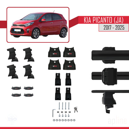 Compatible with Kia Picanto 3 (JA) 2017-2025 ACE-4 Car Roof Rack Cross Bar Black Aluminium 2 Bars