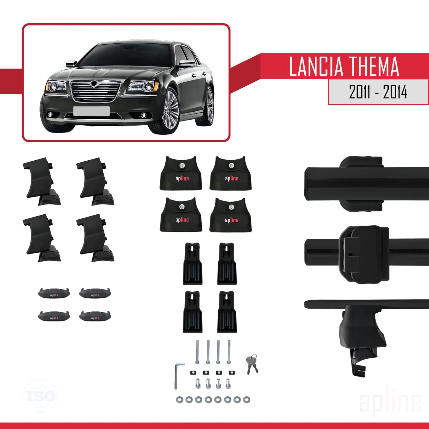 Compatible with Lancia Thema 2 2011-2014 ACE-4 Car Roof Rack Cross Bar Black Aluminium 2 Bars