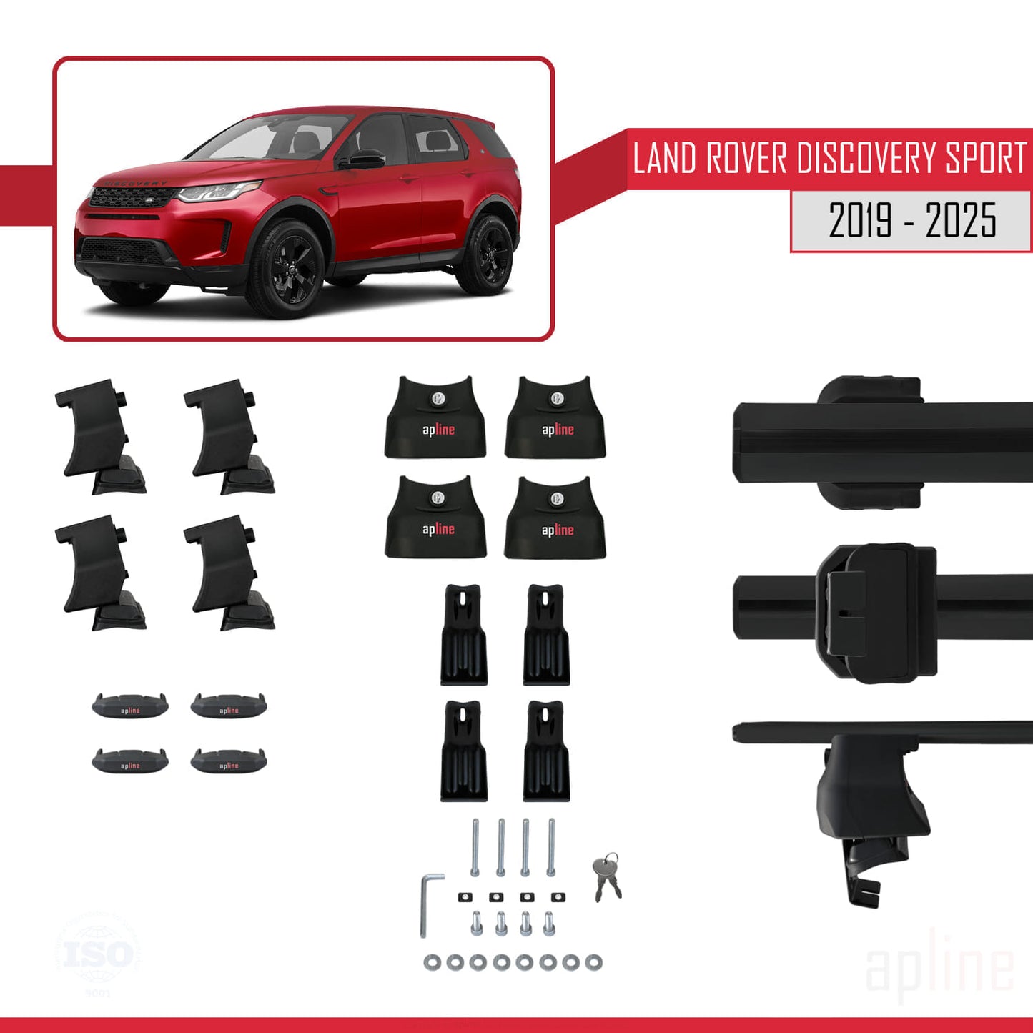 Compatible with Land Rover Discovery Sport (L550) Post-Facelift 2019-2025 ACE-4 Car Roof Rack Cross Bar Black Aluminium 2 Bars
