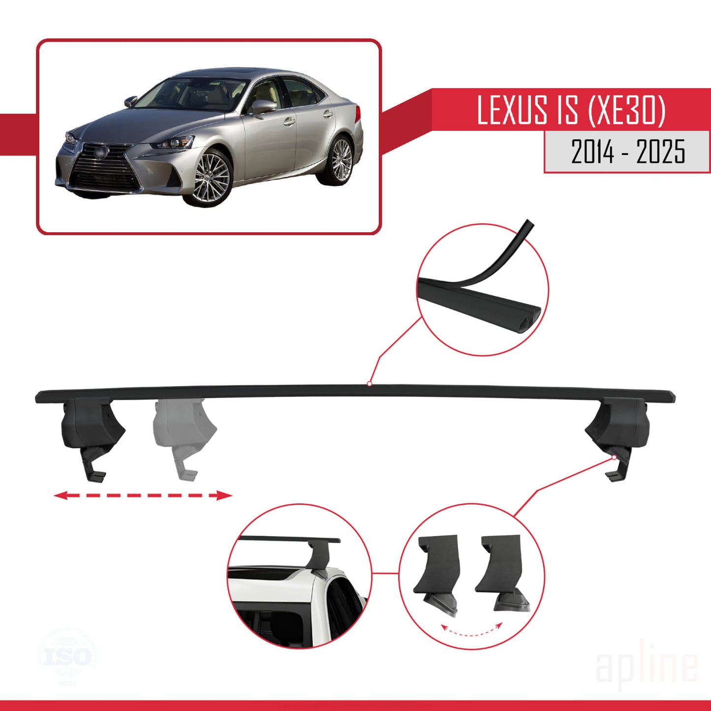 Kompatibel mit Lexus IS 3 (XE30) 2014-2025 ACE-4 Relingträger Dachträger Auto Gepäckträger Schwarz Aluminium 2 Stangen