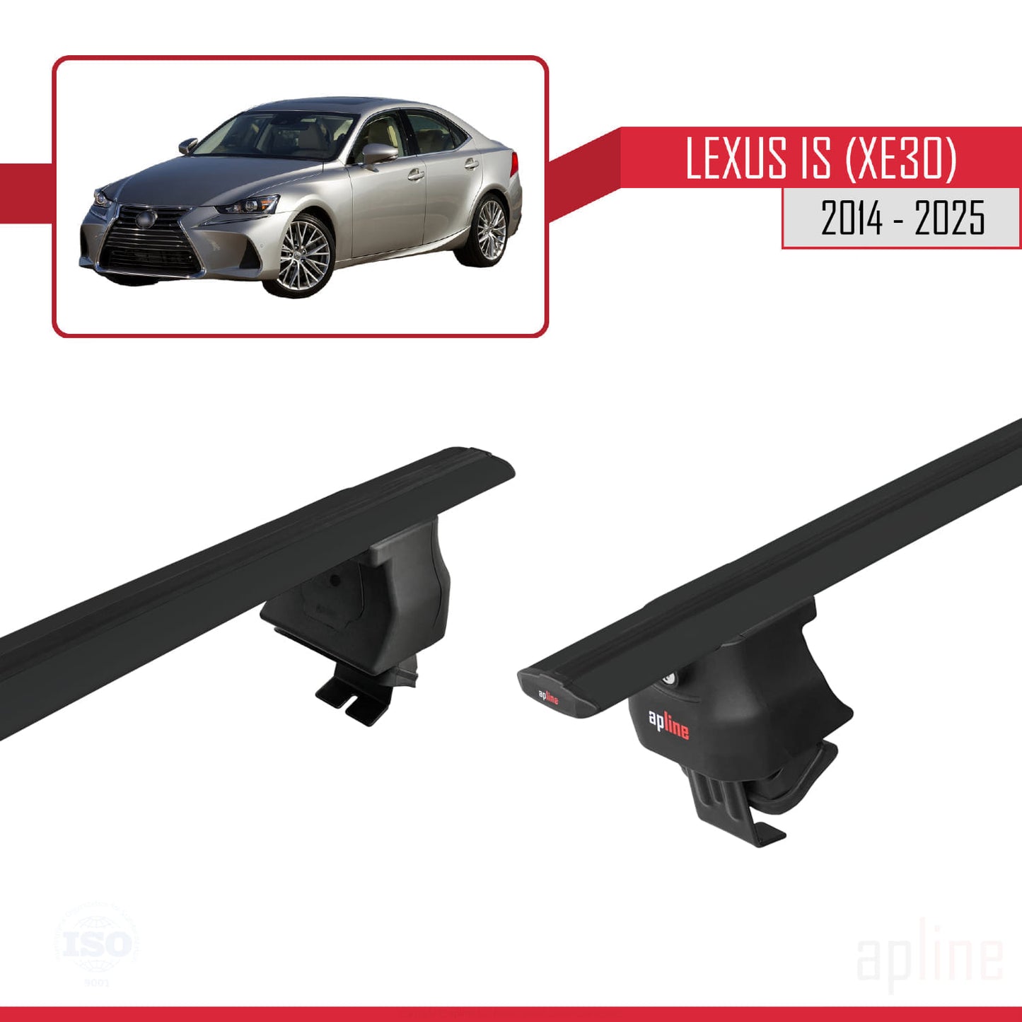 Kompatibel mit Lexus IS 3 (XE30) 2014-2025 ACE-4 Relingträger Dachträger Auto Gepäckträger Schwarz Aluminium 2 Stangen