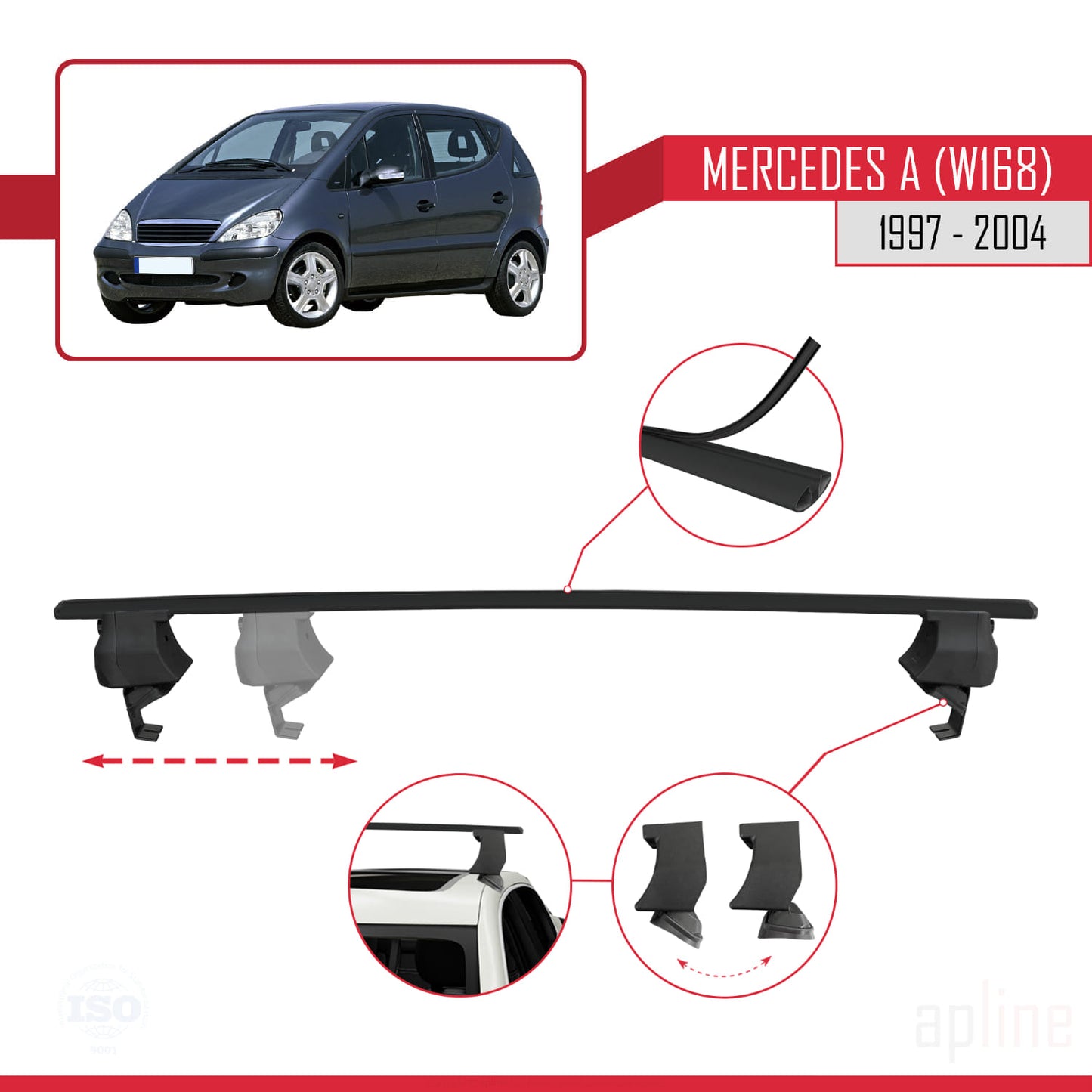 Compatible avec Mercedes Classe A (W168) 1997-2004 ACE-4 Barres de Toit Railing Porte-Bagages de Voiture Noir Aluminium 2 Barres