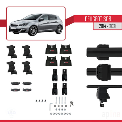 Kompatibel mit Peugeot 308 II (T9) 2014-2021 ACE-4 Relingträger Dachträger Auto Gepäckträger Schwarz Aluminium 2 Stangen