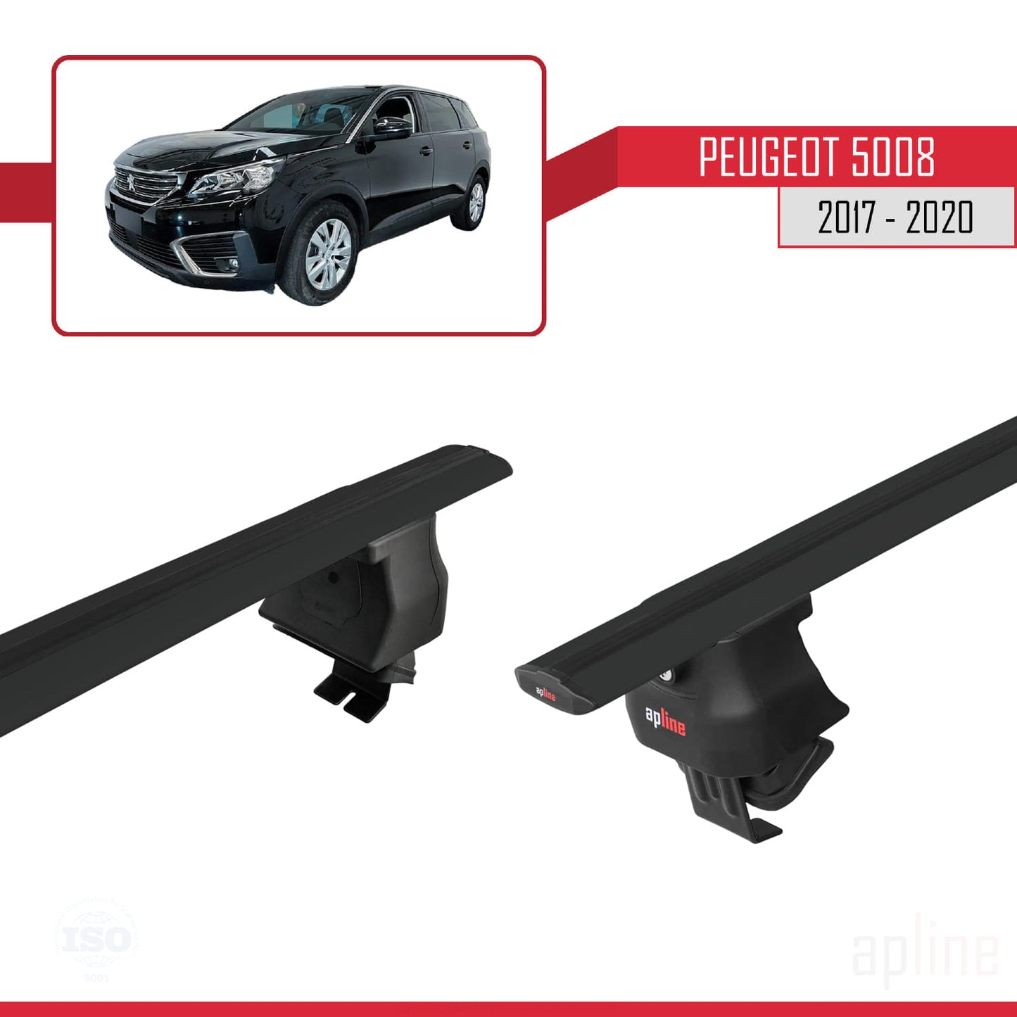Compatible with Peugeot 5008 II (P87) Pre-Facelift 2017-2020 ACE-4 Car Roof Rack Cross Bar Black Aluminium 2 Bars