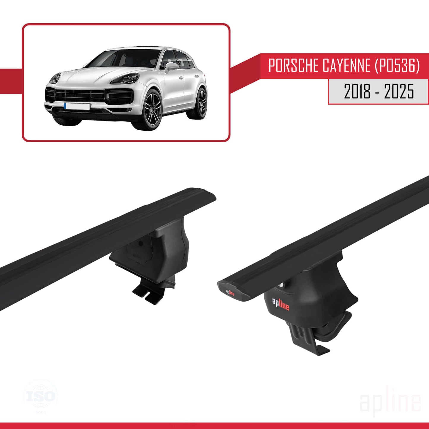 Kompatibel mit Porsche Cayenne 3 (9YA) 2018-2025 ACE-4 Relingträger Dachträger Auto Gepäckträger Schwarz Aluminium 2 Stangen