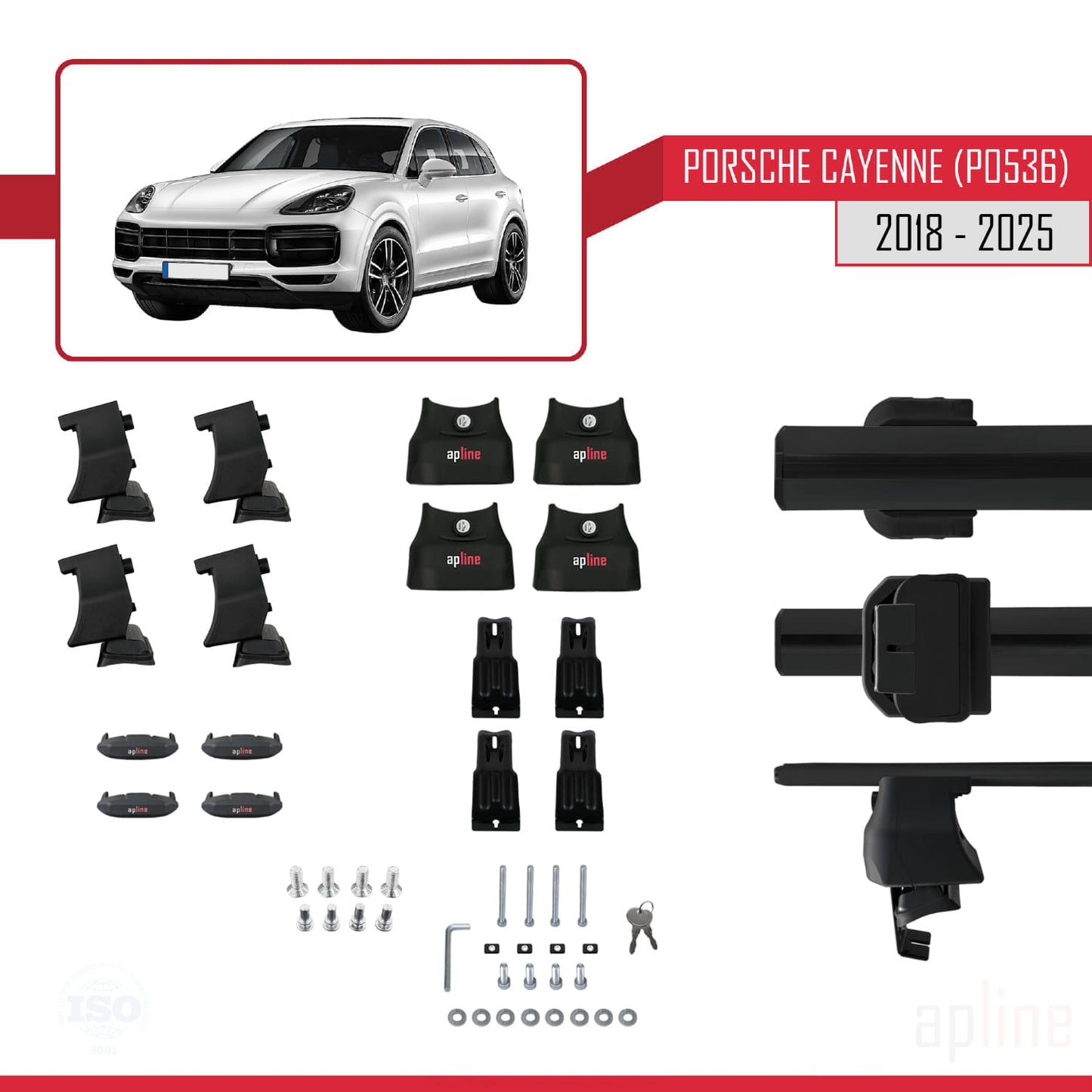 Kompatibel mit Porsche Cayenne 3 (9YA) 2018-2025 ACE-4 Relingträger Dachträger Auto Gepäckträger Schwarz Aluminium 2 Stangen