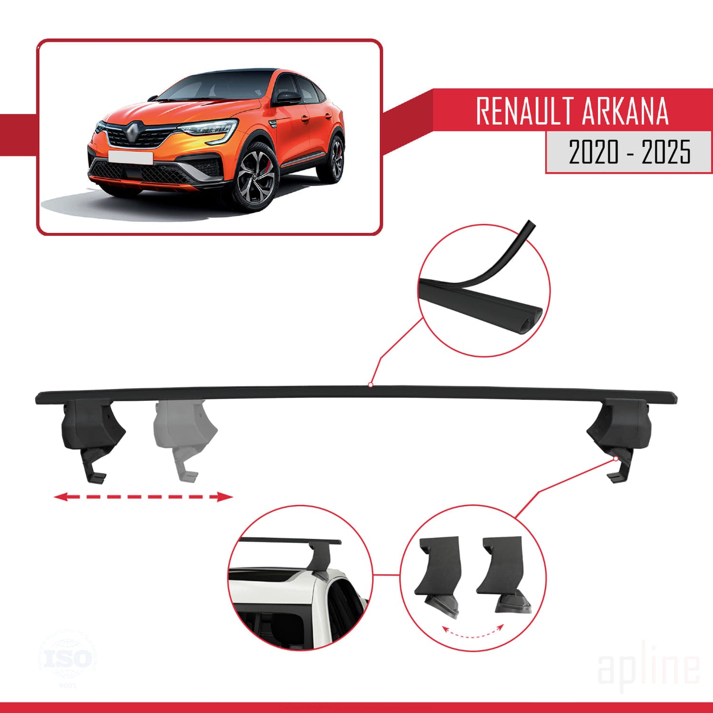 Kompatibel mit Renault Arkana 2020-2025 ACE-4 Relingträger Dachträger Auto Gepäckträger Schwarz Aluminium 2 Stangen
