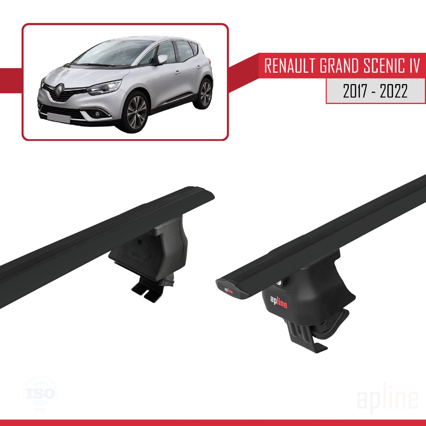 Compatible avec Renault Grand Scenic 4 2017-2022 ACE-4 Barres de Toit Railing Porte-Bagages de Voiture Noir Aluminium 2 Barres