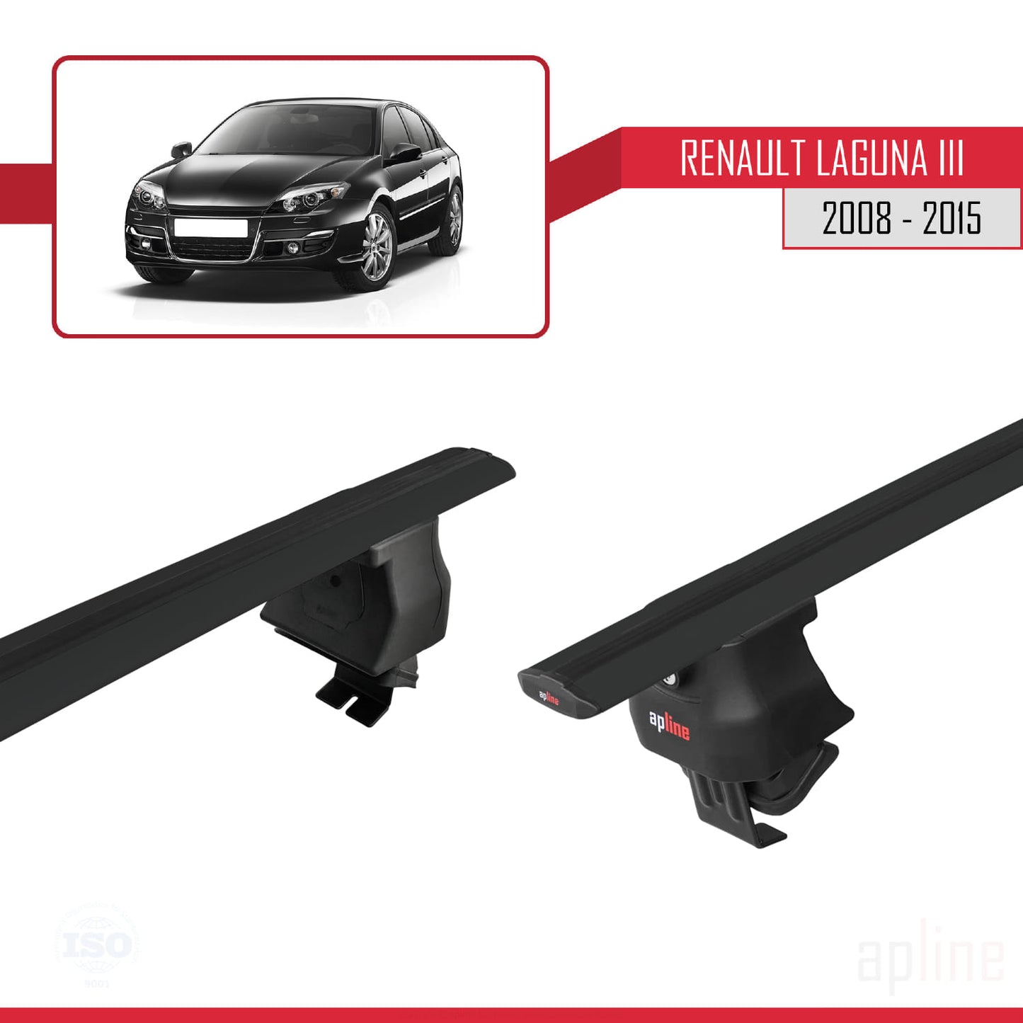 Compatible avec Renault Laguna 3 (X91)2008-2015 ACE-4 Barres de Toit Railing Porte-Bagages de Voiture Noir Aluminium 2 Barres