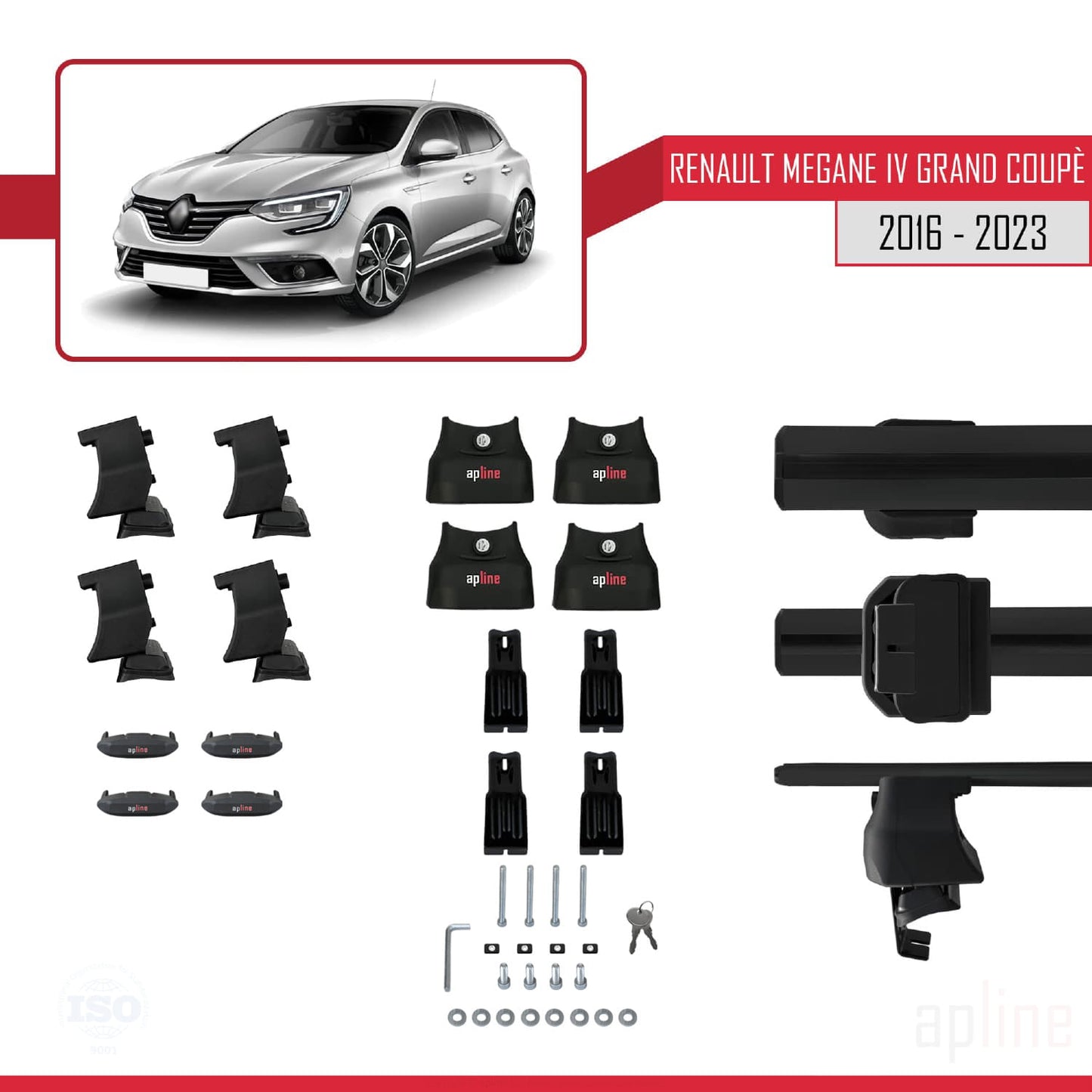 Compatible avec Renault Megane 4 (BFB) Grand Coupé 2016-2023 ACE-4 Barres de Toit Railing Porte-Bagages de Voiture Noir Aluminium 2 Barres