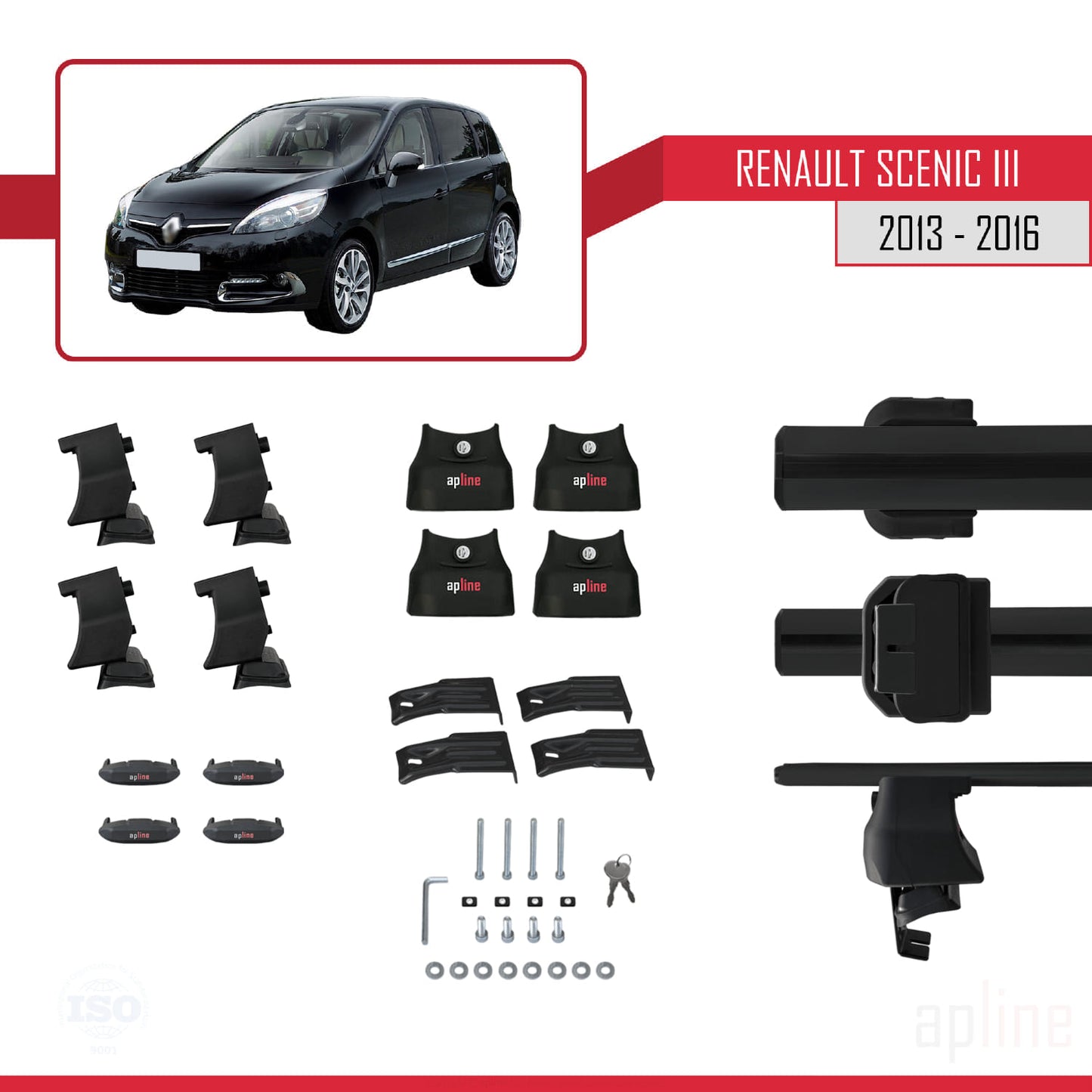 Compatible avec Renault Scenic 3 2013-2016 ACE-4 Barres de Toit Railing Porte-Bagages de Voiture Noir Aluminium 2 Barres