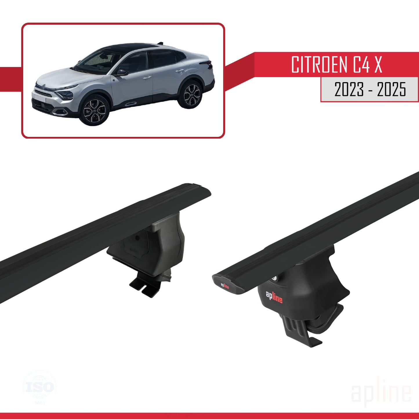 Compatible avec Citroen C4X 2023-2025 ACE-4 Barres de Toit Railing Porte-Bagages de Voiture Noir Aluminium 2 Barres