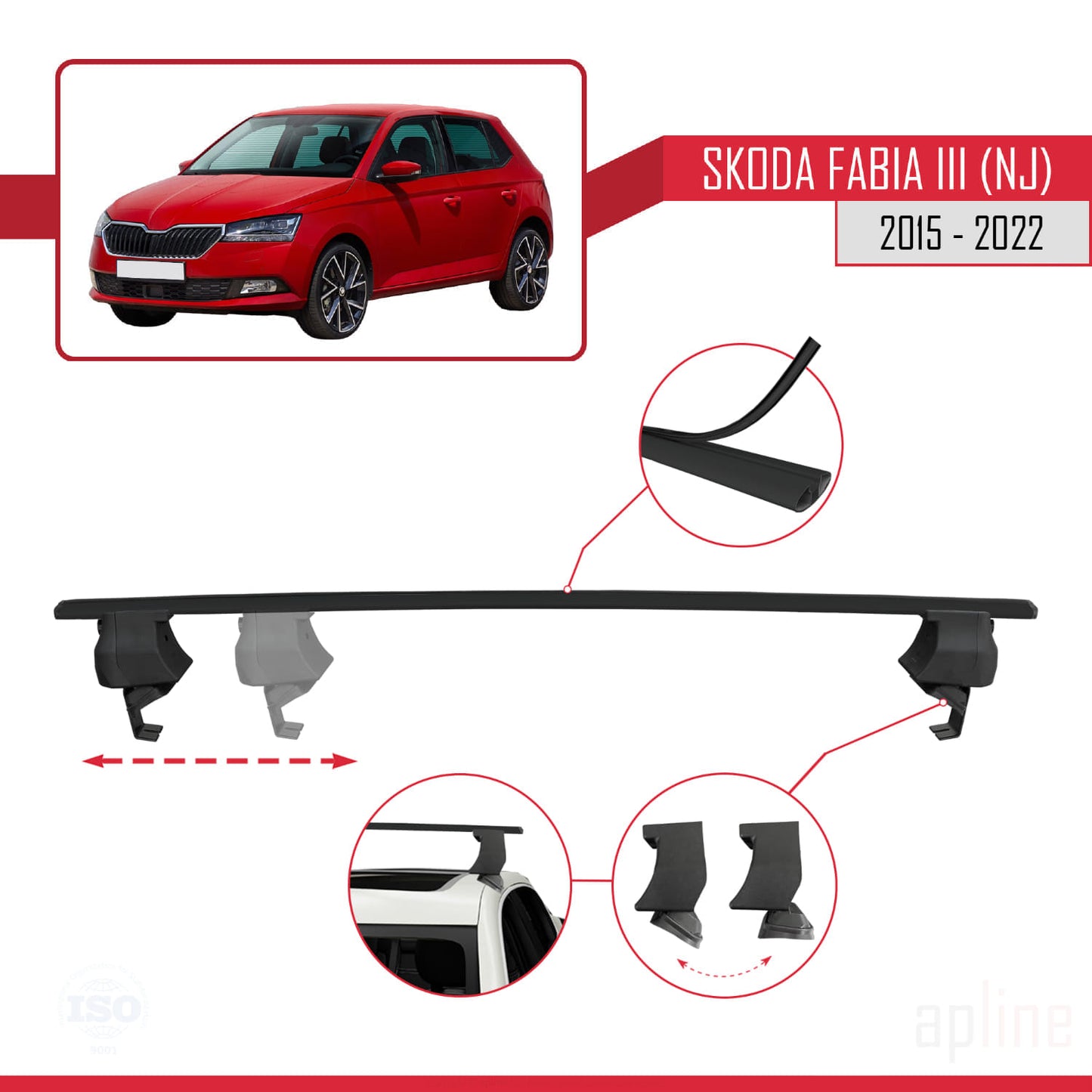 Compatible avec Skoda Fabia 3 (NJ) 2015-2022 ACE-4 Barres de Toit Railing Porte-Bagages de Voiture Noir Aluminium 2 Barres