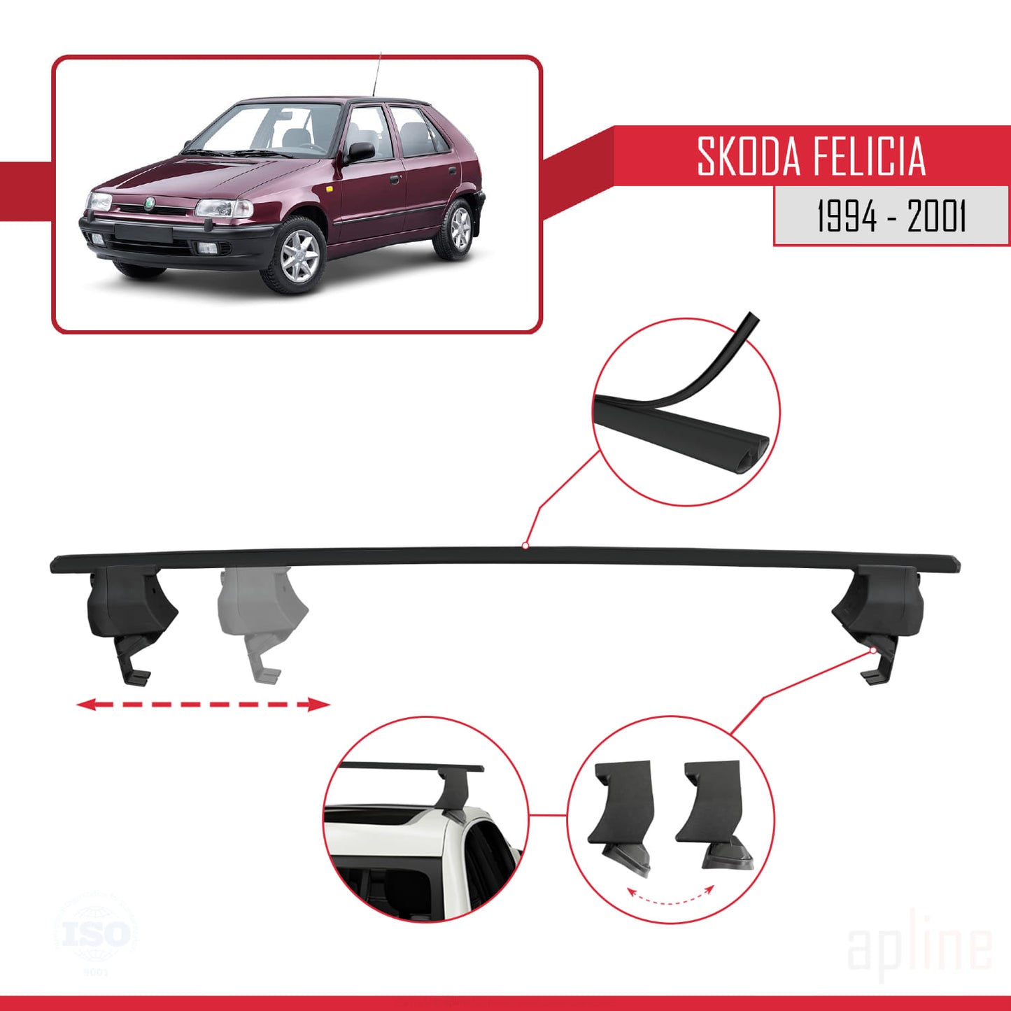 Compatible avec Skoda Felicia 1994-2001 ACE-4 Barres de Toit Railing Porte-Bagages de Voiture Noir Aluminium 2 Barres