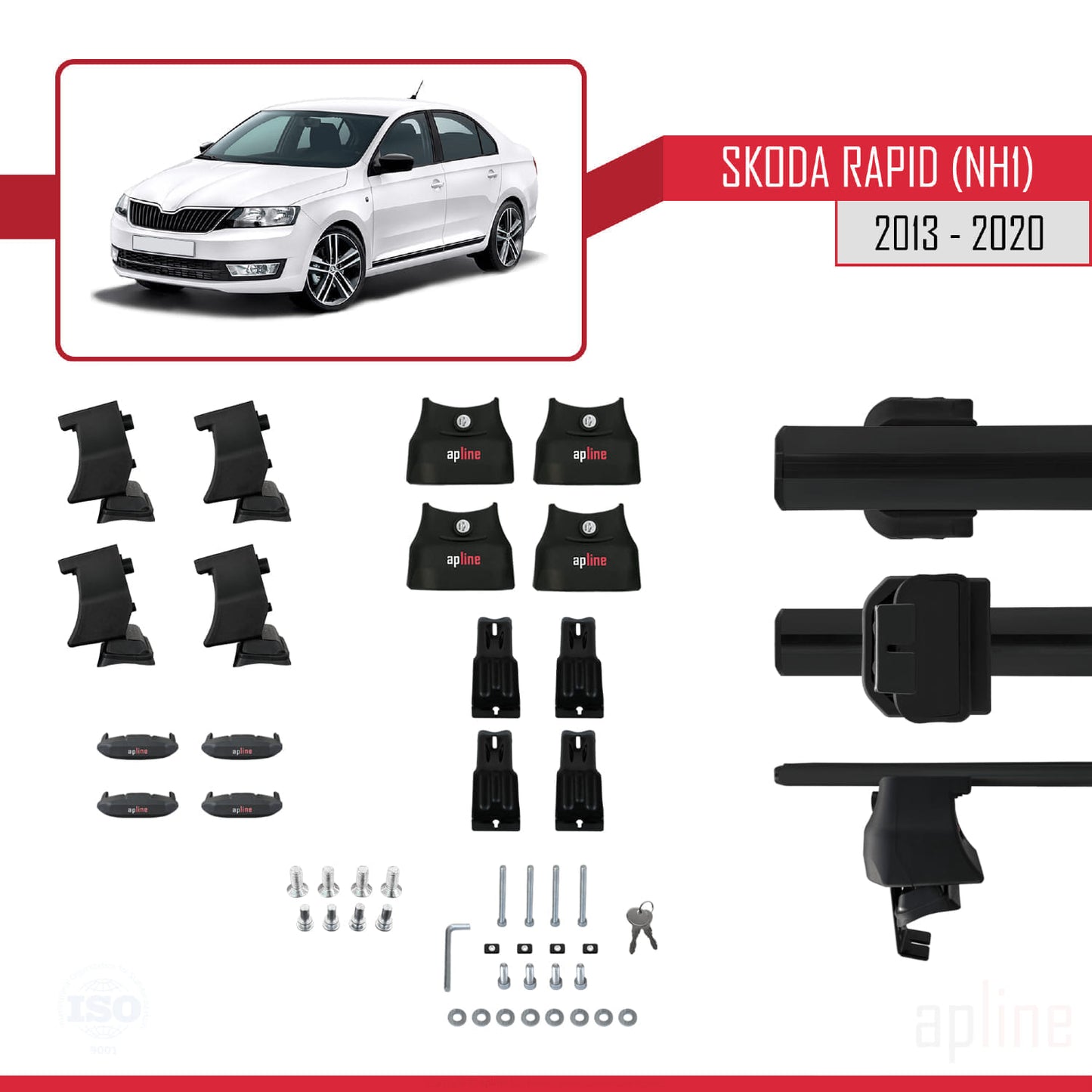 Compatible avec Skoda Rapid (NH1) 2012-2019 ACE-4 Barres de Toit Railing Porte-Bagages de Voiture Noir Aluminium 2 Barres