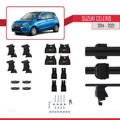 Compatible with Suzuki Celerio 2 (FE) 2014-2021 ACE-4 Car Roof Rack Cross Bar Black Aluminium 2 Bars