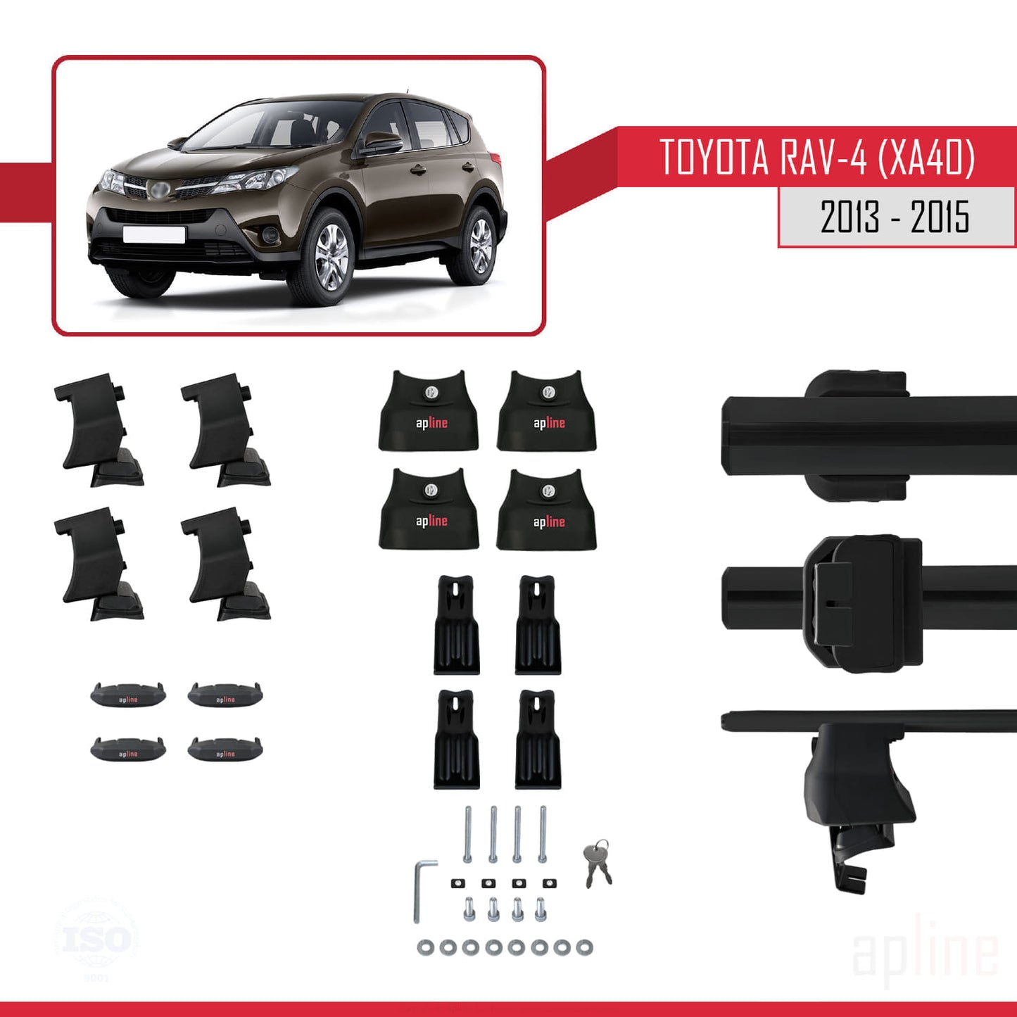 Compatible avec Toyota RAV4 IV (XA40) Pre-Facelift 2013-2015 ACE-4 Barres de Toit Railing Porte-Bagages de Voiture Noir Aluminium 2 Barres