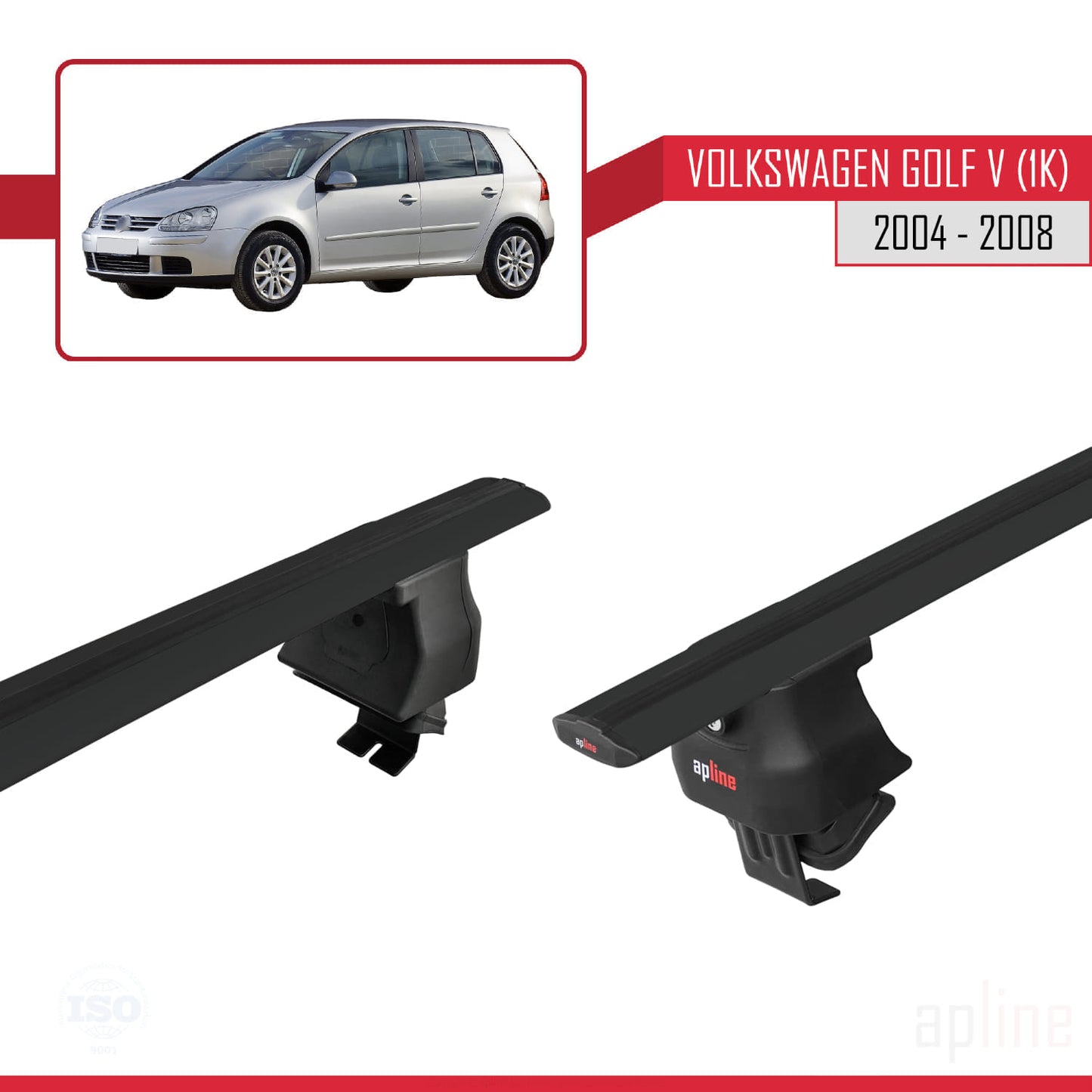 Compatible avec Volkswagen Golf 5 (1K) 2004-2008 ACE-4 Barres de Toit Railing Porte-Bagages de Voiture Noir Aluminium 2 Barres