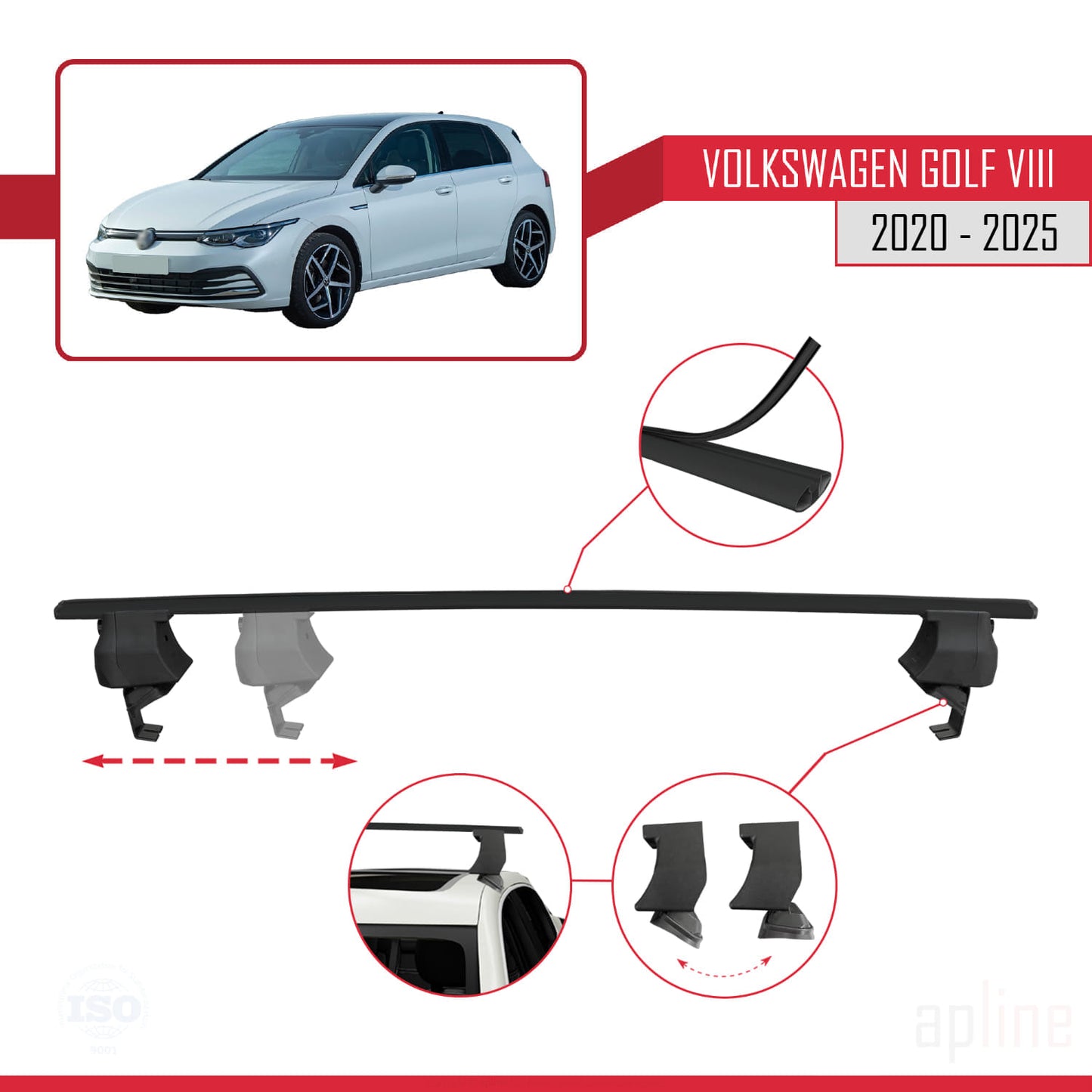 Compatible avec Volkswagen Golf 8 (CD1) 2020-2025 ACE-4 Barres de Toit Railing Porte-Bagages de Voiture Noir Aluminium 2 Barres