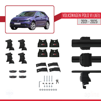 Compatible avec Volkswagen Polo 6 (AE1) 2021-2025 ACE-4 Barres de Toit Railing Porte-Bagages de Voiture Noir Aluminium 2 Barres