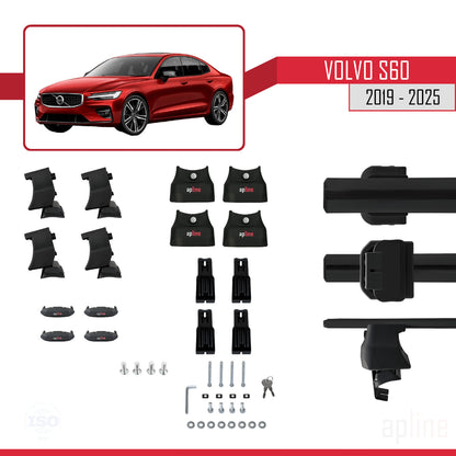 Compatible avec Volvo S60 III 2019-2025 ACE-4 Barres de Toit Railing Porte-Bagages de Voiture Noir Aluminium 2 Barres