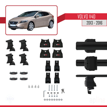 Compatible avec Volvo V40 Pre-Facelift 2013-2016 ACE-4 Barres de Toit Railing Porte-Bagages de Voiture Noir Aluminium 2 Barres