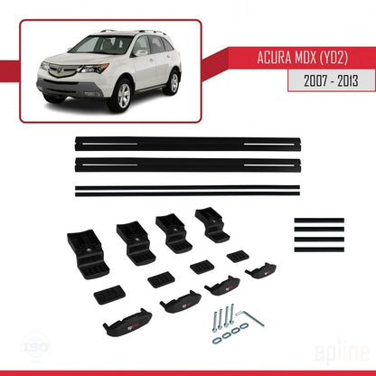 Kompatibel mit Acura MDX (YD2) 2007-2013 Basismodell Dachgepäckträger, schwarzes Aluminium, 2 Stangen